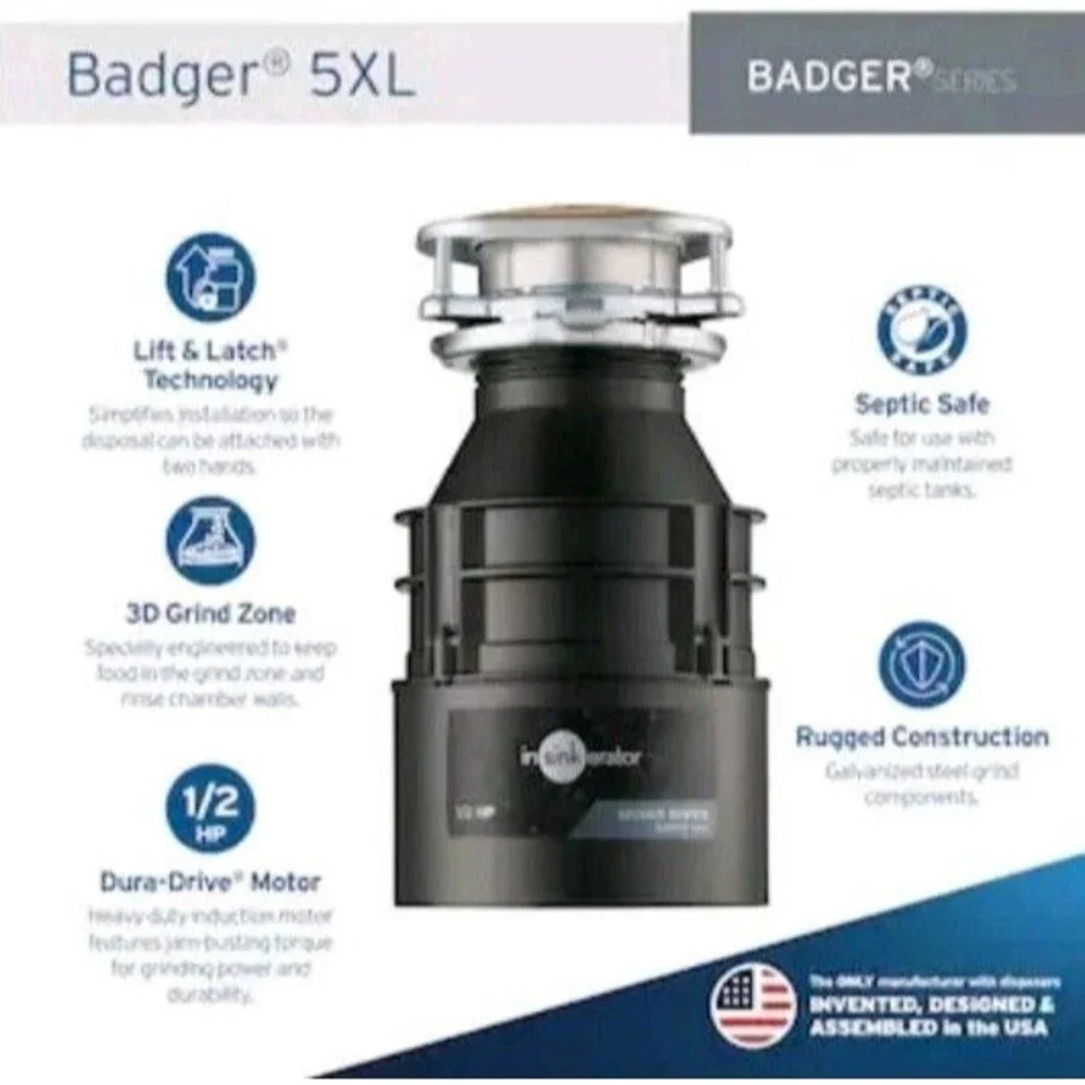 InSinkErator Badger 5XL 1/2 HP Septic Safe Non-corded Garbage Disposal